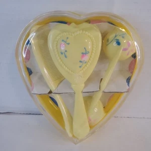 VTG 3 Piece Set By SaniToy Comb,brush And Rattle In Yellow Heart Shaped Case - Picture 1 of 21