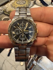 Seiko Chronograph 100M Stainless Steel Men's Watch Vintage - Picture 1 of 3