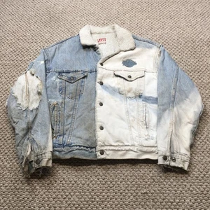 Giacca vintage Levi's Distressed Fest uomo grande blu denim sherpa foderata USA - Foto 1 di 15