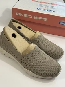 Skechers Women's 8.5 Air-Cooled Memory Foam Slip-On Knit Shoes Taupe Loafers NEW - Picture 1 of 12