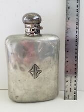 Antique English Pewter Flask- Rare Key Lock cap! Big 27 oz, James Dixon Sons Vtg
