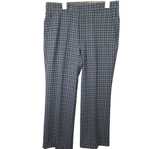 VTG NWT 60S/70S Sears Roebuck Co. 36x30 Mens Dress Pants Blue Plaid Disco Flare - Picture 1 of 22