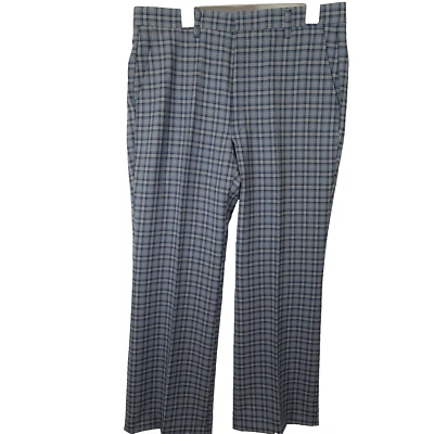 Calça social masculina xadrez azul discoteca alargamento vintage nova com etiquetas anos 60/70 Sears Roebuck Co. 36x30 - Imagem 1 de 4
