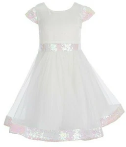 Rare Editions Toddler Girl's Elegant Iridescent Sequin Trim Fit & Flare Dress-3T - Picture 1 of 4