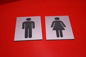 Toilet Door Signs Male Female Silver Engraved Laminate Office Business Work Shop - Picture 1 of 7