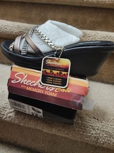 Skechers Cali Memory Foam Wedge Sandals w/Bling Pewter/Black Size 7.5 NIB! - Picture 1 of 4