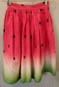 UNIQUE VINTAGE WATERMELON FRUIT SWING SKIRT PLEATE SUMMER SIZE XS style retro - Picture 1 of 5