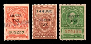 MOMEN: US STAMPS #RG19-RG21 SILVER TAX REVENUE USED LOT #93609* - Picture 1 of 2