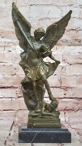 Estatua de Arcángel de Bronce Luchando Lucifer Escultura Religiosa Firmada Carpeaux Art - Imagen 1 de 10