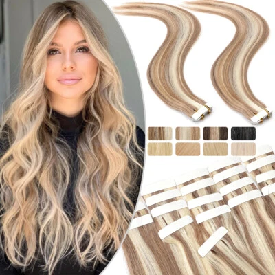 40 Tressen Tape in Extensions 100% Remy Echthaar DICK Haarverlängerung Skin Weft