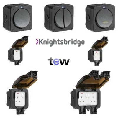 Black Outdoor IP66 Weatherproof Switches & Sockets 1g 2g 3g Spurs - Image 1 of 4