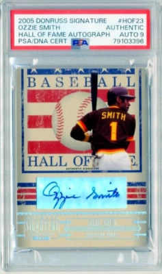 Ozzie Smith 2005 Donruss Signature Series Hall of Fame #23 Autograph MINT  PSA 9 - Image 1 of 2