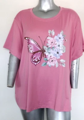 WOMEN'S PULLOVER SOFT TOP BLOUSE PLUS SIZE 6XL SHORT SLEEVE BUTTERFLY/FLORAL - Image 1 of 4