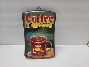 New Humorous Country Metal Wall Sign Red Shed Tractor Supply 'Coffee & Camping' - Picture 1 of 4