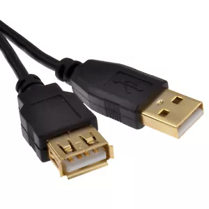 GOLD USB 2.0 24AWG Copper EXTENSION Cable A Plug to Socket Lead 50cm/1m/2m/3m/5m - Picture 1 of 29