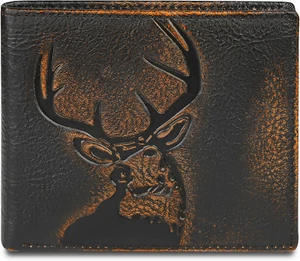 Deer Bifold Wallet for Men RFID Blocking Full Grain Leather with Hand Burnished - Bild 1 von 12