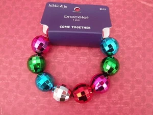 NWT Christmas Stretch Bracelet Large "Disco" Balls COME TOGETHER by Hildie &Jo - Picture 1 of 2
