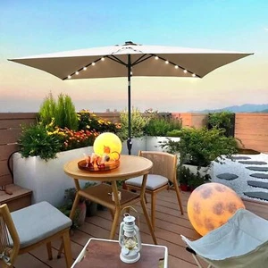 10x6.5ft Solar LED Patio Umbrella Rectangular w/ Crank, Push Button Tilt - Picture 1 of 9