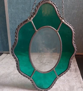 Stained Glass Hummingbird Green Sun Catcher Decor beveled Etched Glass 8x11 - Picture 1 of 15