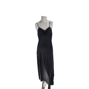 Shadowline Women's Nightgown Small Black Nylon Vintage Slip Lace - Picture 1 of 8