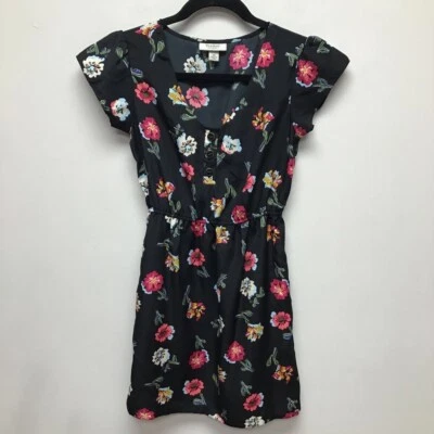 Tucker женщин линия платье черный розовый цветочный декольте кнопка короткий рукав XS - Изображение 1 из 4