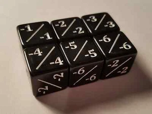 6x Negative Counter Dice -1/-1 to -6/-6 for Magic: The Gathering CCG MTG Infect - Picture 1 of 3