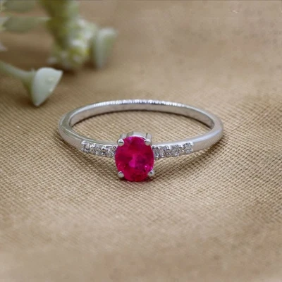 Beautiful Ruby & Diamond Engagement Ring 925 Sterling Silver Handmade Jewelry - Image 1 of 4