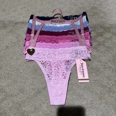 Tanga de encaje Juicy Couture Intimates 7pk diamantes de imitación multicolor. Talla L. ¡NUEVO CON ETIQUETAS! Foto 1 de 4