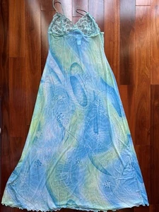 La Senza Lingerie Vintage Lace Sheer Turquoise Long Gown Dress Robe Medium - Picture 1 of 6