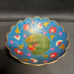 Vintage Solid Brass Enameled Bowl - Peacock Design, Made In India - Bild 1 von 4