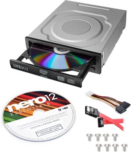 24X SATA Internal DVD+/-RW Drive + Nero 12 Essentials + SATA Cable Kit - PC O... - Afbeelding 1 van 12