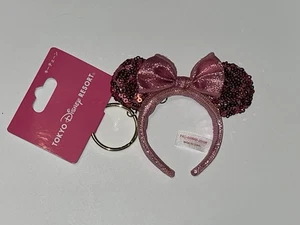 Japón Tokyo Disney Resort Minnie Lentejuelas Diadema Orejas Rosa Llavero - Imagen 1 de 1