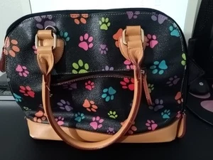 The Animal Rescue Site Black Purse Bright Colored Paws Lots Of Pockets - Picture 1 of 5