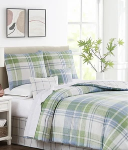 New Belk Madras Blue,Green & White Modern Southern Home 6 PC King Comforter Set - Picture 1 of 6