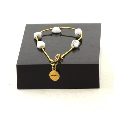 Précieuses de minerais e pedras. Pulseira de aço inoxidável dourada 5 contas uivo - Imagem 1 de 2