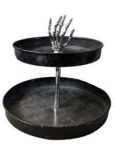 Halloween Metal Skeleton Hand 2 tier Serving Stand Appetizer Dessert Tray - Picture 1 of 4