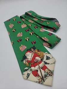 Corbata Robert Talbott Navidad Papá Noel Regalos Verde Seda Clásica - Imagen 1 de 4