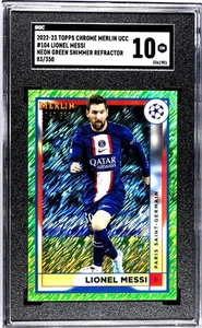 Lionel Messi 2022-23 Topps Chrome Merlin UCC #104 Green Shimmer /350 SGC 10 GM - Picture 1 of 2