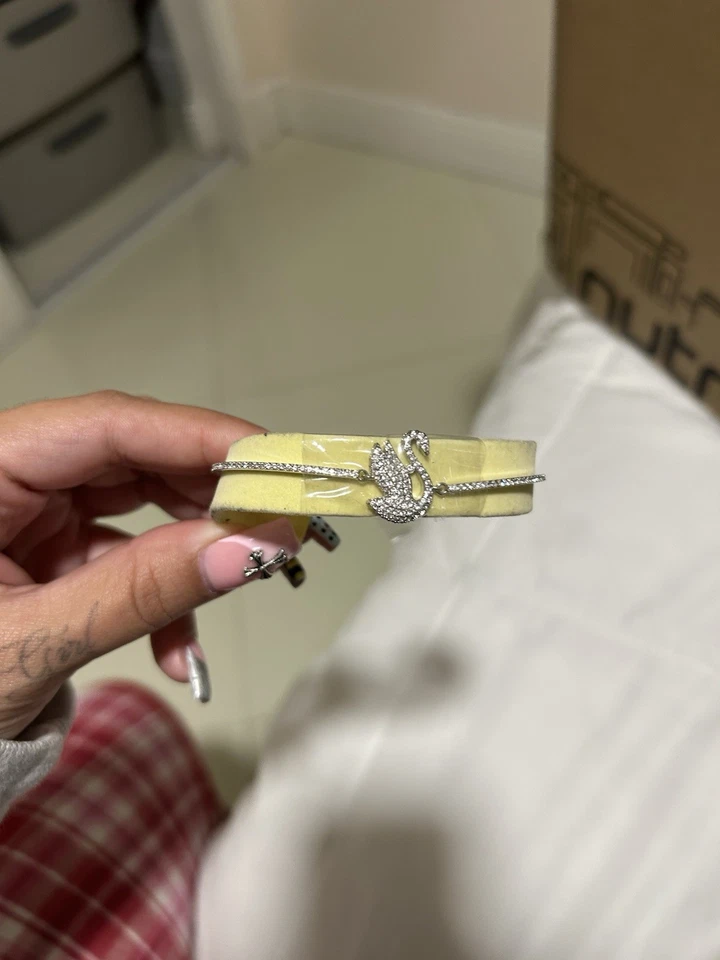 Swarovski Iconic Swan Crystal Bangle Bracelet Rhodium Tone Finish 5649772 - Image 1 of 1