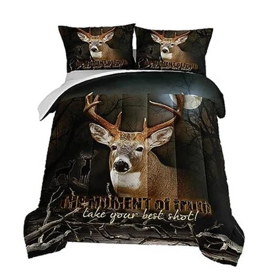  Deer Comforter Forest Hunting Bedding Sets for Teen Boys Mens Twin Brown-black - Image 1 of 4