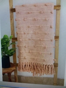 Blush Pink Hand Loom Chunky Loops Decorative Cotton Blanket Throw 52x72 - Picture 1 of 1