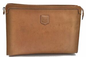 Authentic CELINE Clutch Bag Leather Beige D4284