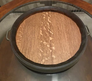Wine Barrel Wood and Metal Lazy Susan Fancy Rustic Look Perfect For Entertaining - Picture 1 of 24