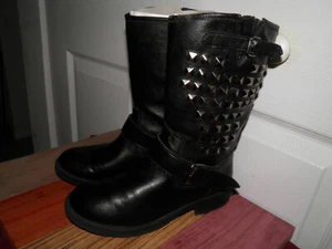 Womens Rock & Republic Studded Black Leather Boots sz 6 M excellent pre owned - Picture 1 of 12
