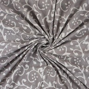 Grey Floral Hand Block Print Fabric Indian Cotton Light Dress Making By Yard - Picture 1 of 4