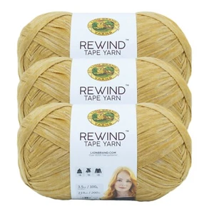 (3 Pack) Lion Brand Yarn 523-159Q Rewind Bulky Tape Yarn, Citronella - Picture 1 of 6