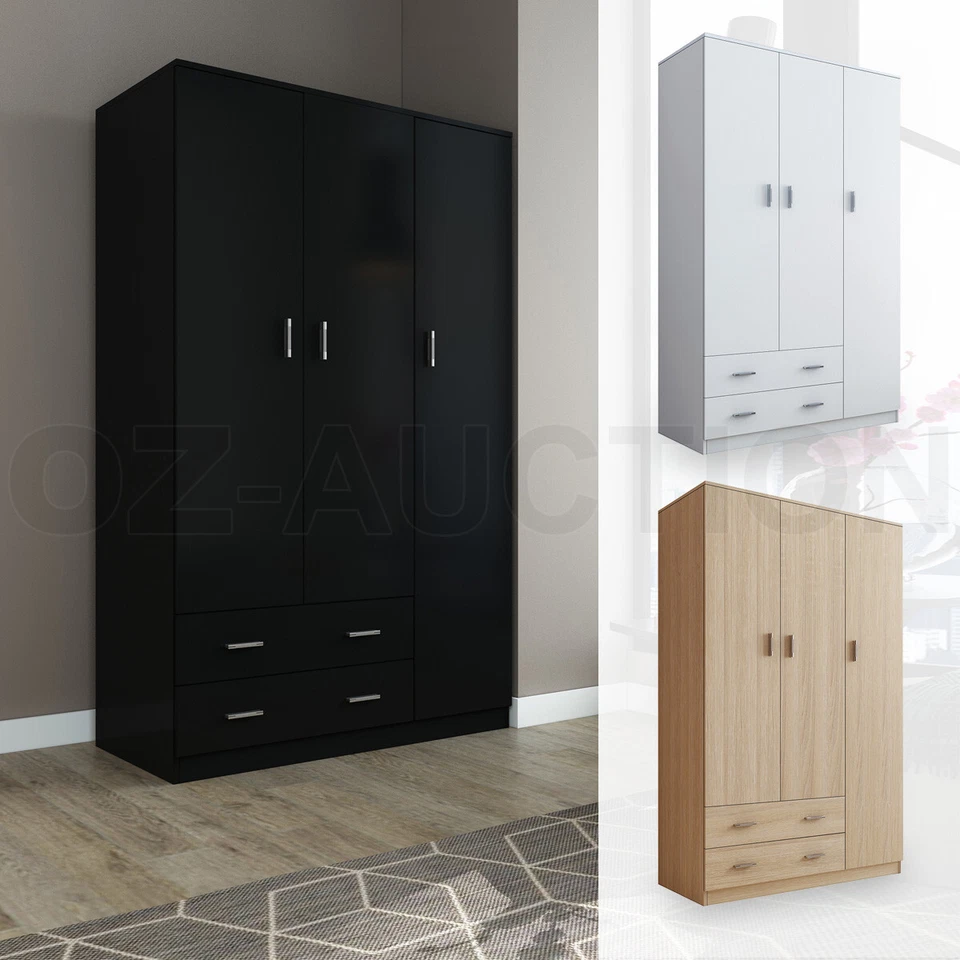 180cm Wardrobe Cabinet Wooden Bedroom Clothes Storage Organiser Cupboard 3 Doors - image 1 of 1