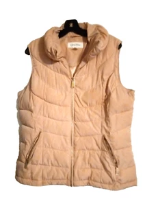 Calvin Klein Quilted Puffer Vest Womens Size L Champagne Full Zip Front Pockets - Picture 1 of 7