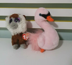 TY BEANIE BOOS VELVE TY VELVETY PINK SWAN 2019 TAMOO MONKEY - Picture 1 of 2
