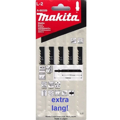 Makita Stichsägeblätter extra lang für Holz, 5 Stk. Stichsägeblatt L-2, A-86309